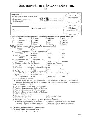 Tổng hợp đề thi học kỳ I môn Tiếng Anh Lớp 6